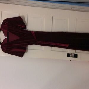 Burgundy velvet wrap maxi dress NWT
